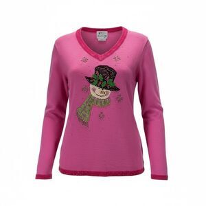 New Quacker Factory Pink Snowman Sequin Ugly Christmas Sweater S Holiday Y2K